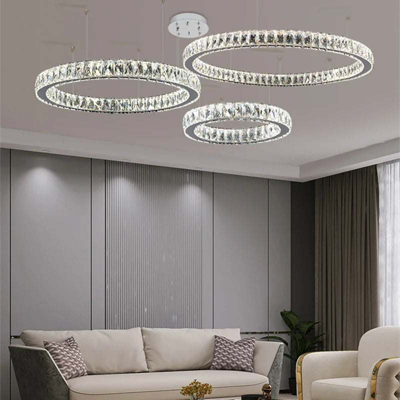 Afralia™ Round Crystal Ceiling Chandelier for Kitchen Dining Room LED Lighting Fixtures