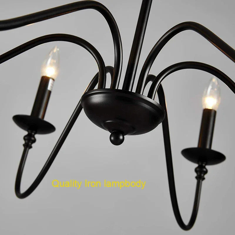 Afralia™ American Iron Chandelier Light for Living Room Kitchen Bedroom Study Candle Lighting