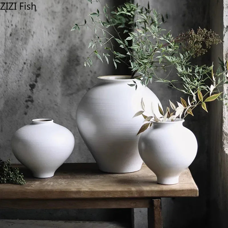 Afralia™ White Ceramic Vase Minimalism Desk Decor Flower Arrangement Room Aesthetic