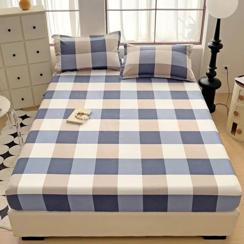 Afralia™ Patterned Grid Fitted Sheet Set for Single Double Mattress