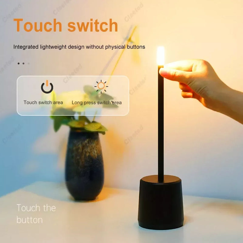 Afralia™ LED Touch Table Lamp for Home, Hotel, Restaurant - Stepless Dimming, Battery Powered