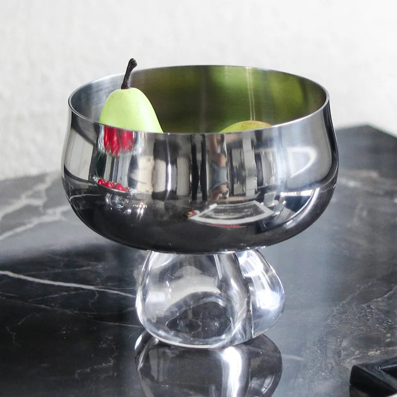 Afralia™ Stainless Steel Fruit Bowl with Transparent Base, High-legged, Desktop Storage Container