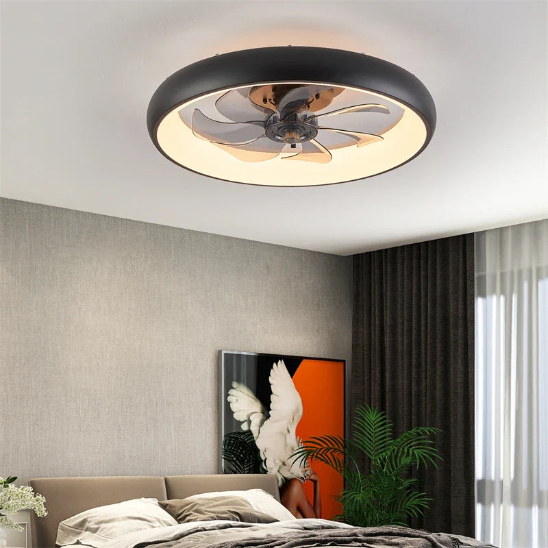 Afralia™ Modern Black LED Ceiling Fan Remote Chandelier with 6 Speeds & Timer