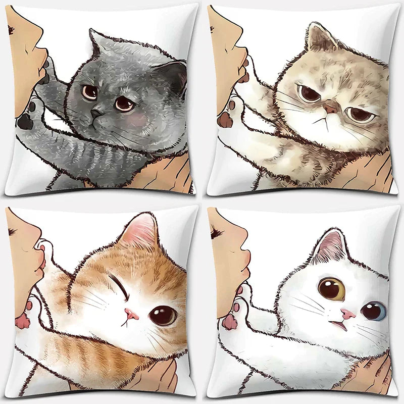 Afralia™ Cute Cat Kiss Love Cartoon Pillowcase for Home Decor
