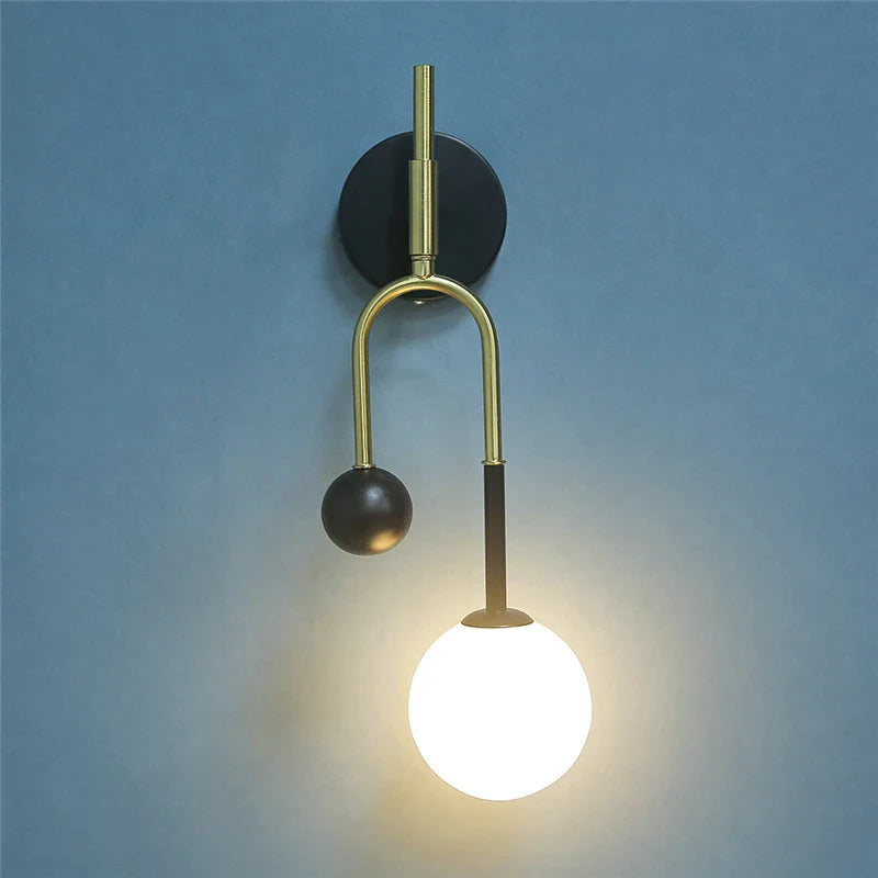 Afralia™ Modern U-shaped Ball Wall Lamp in Gold/Black for Living Room, Bedroom, Aisle, Stair Lighting