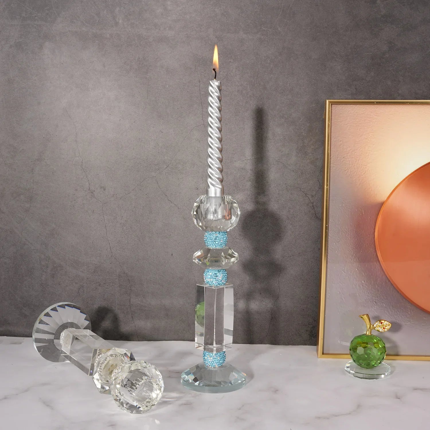 Afralia™ Blue Diamond Crystal Glass Candle Holder Candelabrum