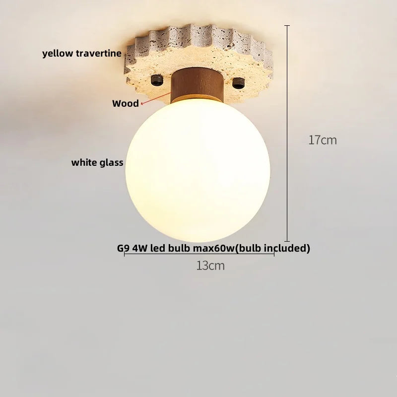 Afralia™ Terrazzo Stone LED Ceiling Light with White Glass Ball - Wabi Sabi Flush Mount