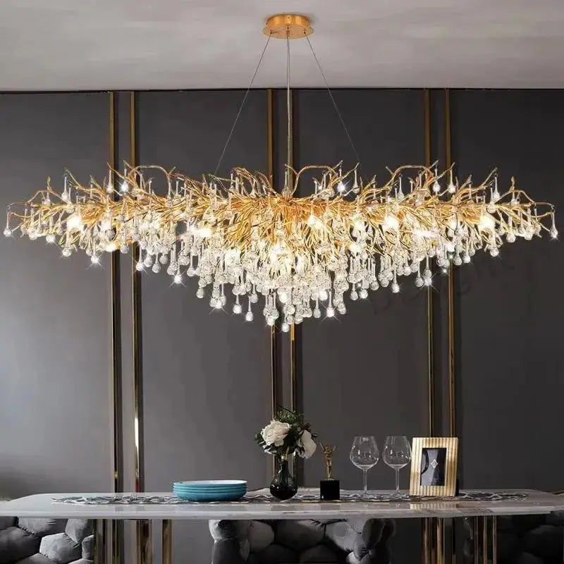 Afralia™ Water Drop Crystal Golden Chandelier for Living Room and Hotel Hall