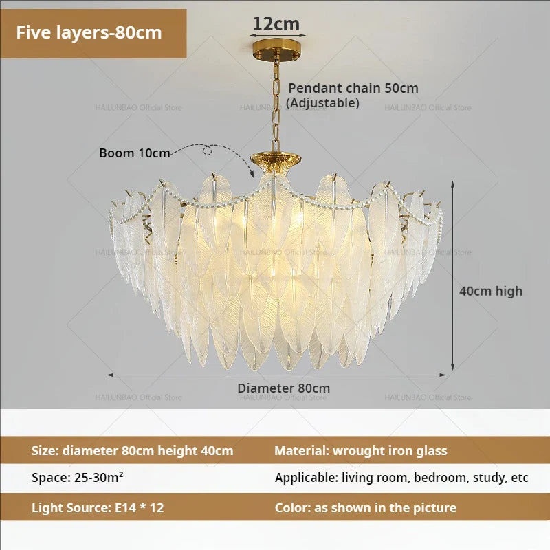 Afralia™ Cream Wind Feather Pearl Crystal Chandelier for Luxury Living Room and Bedroom