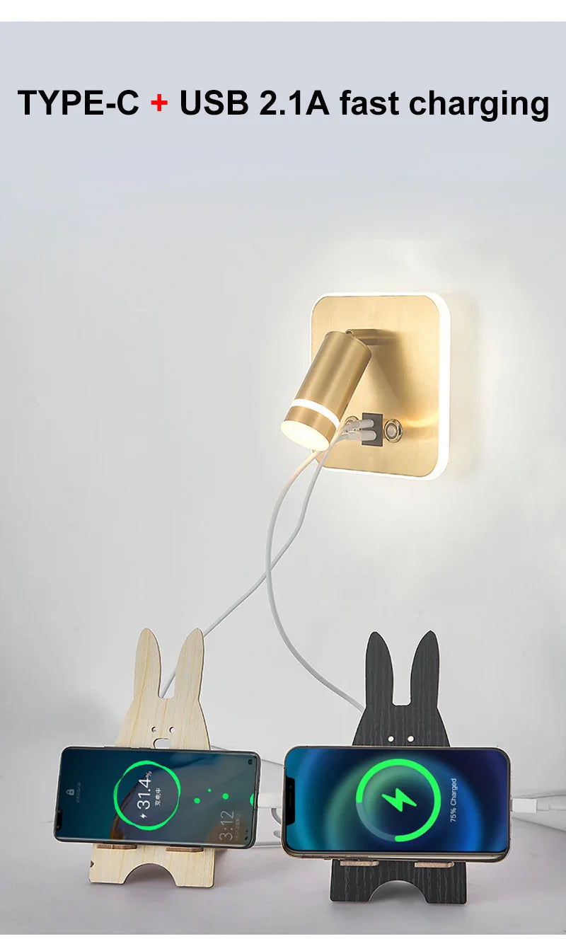 Afralia™ Wall Lamp: USB Charging, Bedside Lighting for Bedroom, Living Room, Hotel, Dining Room