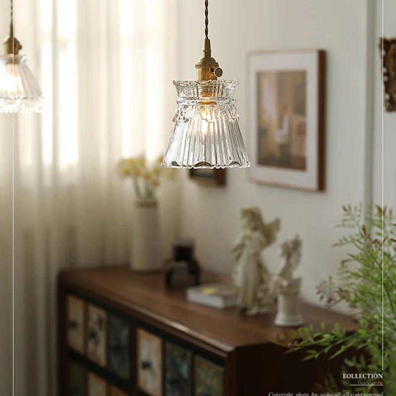 Afralia™ Modern Clear Glass Pendant Lights for Coffee Study Bedroom, Adjustable Copper Wire Lighting Fixtures