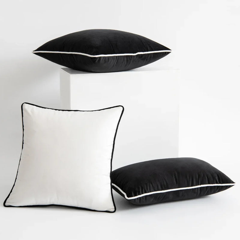 Afralia™ Soft Velvet Solid Pillow Cover in Black White - Luxury 50*50 Cushion for Living Room