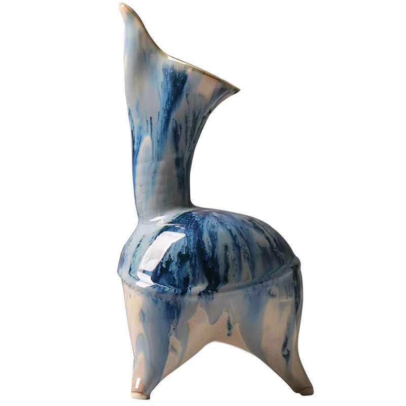 Afralia™ Irregular Ink Pattern Ceramic Flagon Vase - Chinese Porcelain Home Decoration