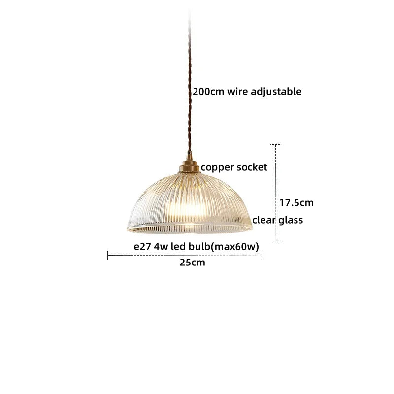 Afralia™ Japanese Style LED Pendant Lamp Copper Glass Hanging Light Fixtures