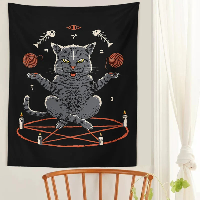 Afralia™ Cat Coven Tapestry Wall Hanging - Cool Black Witchcraft Decor for Living Room and Bedroom