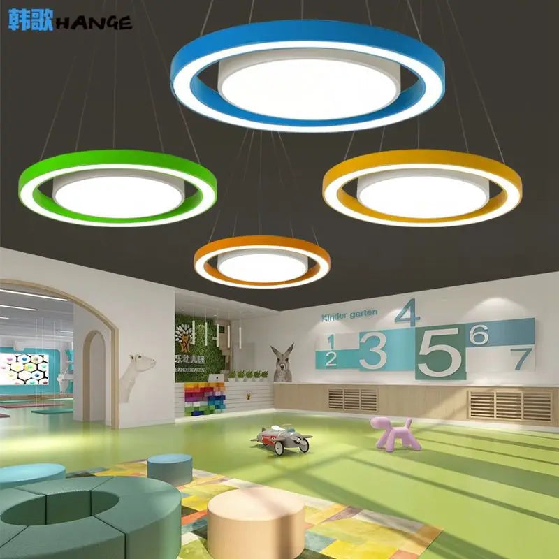 Afralia™ Color Ring LED Chandelier - Creative Round Lamp for Kindergarten and Office