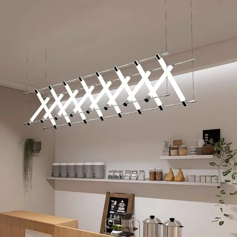 Afralia™ Modern Steel Bar LED Pendant Lights for Kitchen Island, Minimalist Acrylic Hanging Lamp Fixture