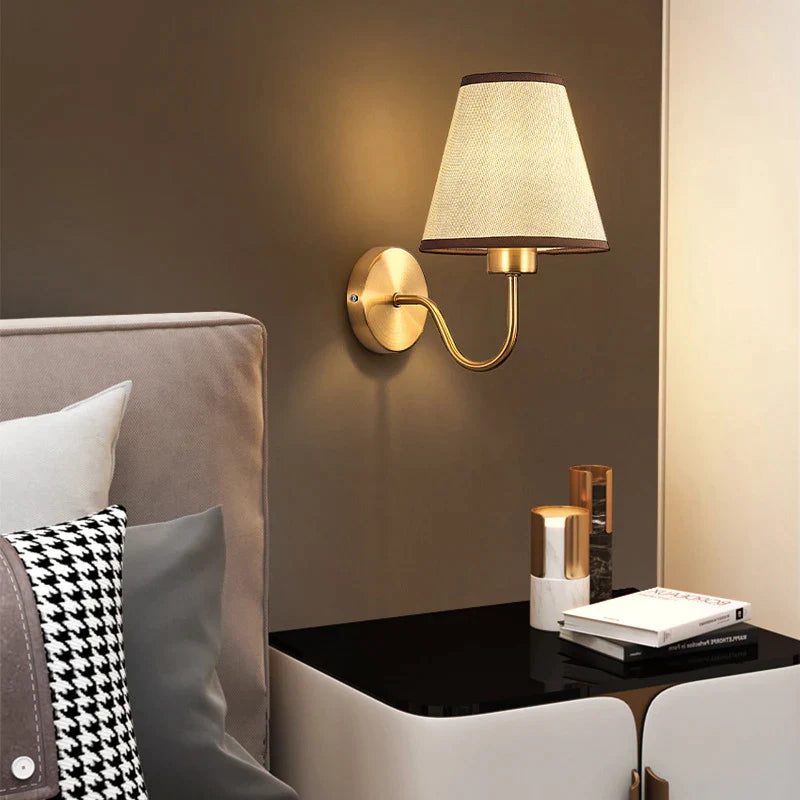 Afralia™ Gold Fabric Wall Lamp: Modern Nordic Bedroom Light Fixture for Hotel Aisle & TV Background.