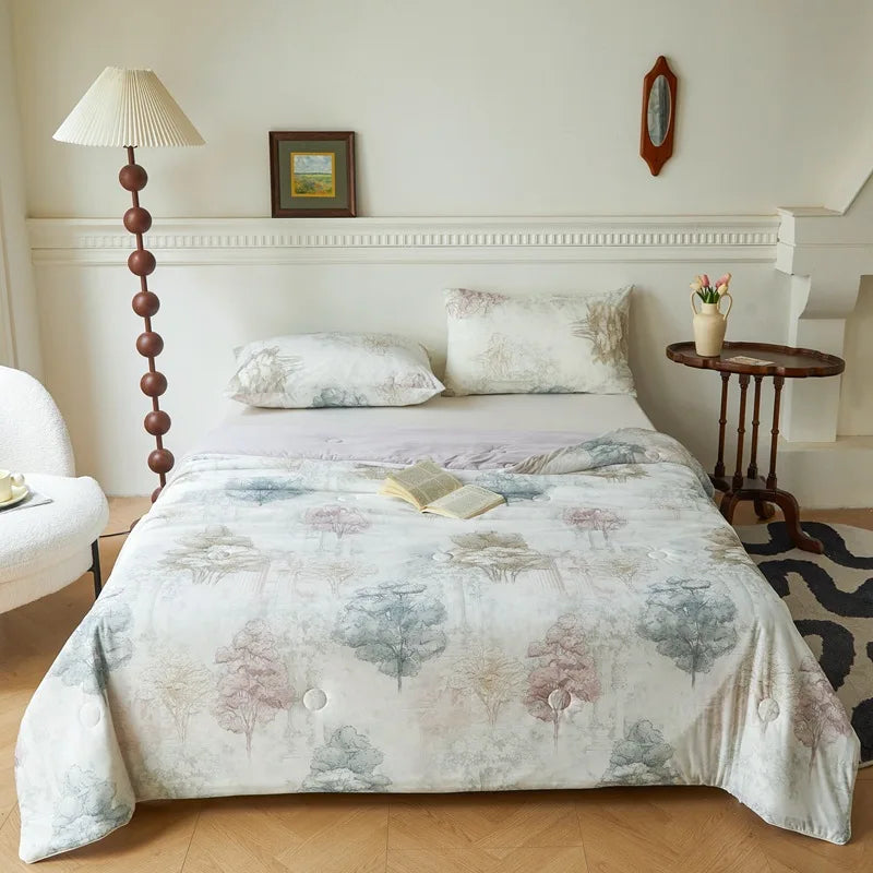 Afralia™ Knitted Cotton Print Summer Quilt, Silk Soft Blanket