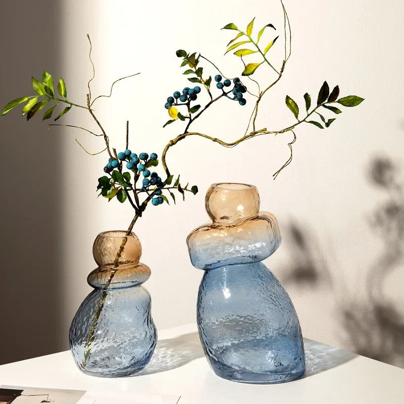 Afralia™ Gourd Shape Gradient Glass Vase Irregular Rockery Terrarium Home Decoration