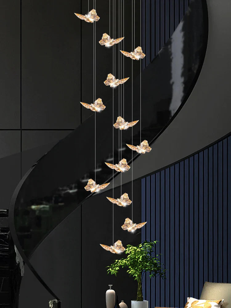 Afralia™ Butterfly Chandelier Staircase Suspended Loft Pendant Light for Living Room & Hallway