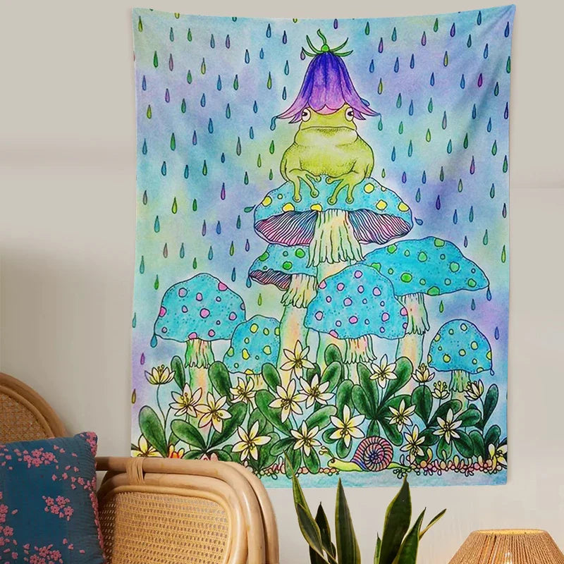 Afralia™ Mushroom Frog Psychedelic Tapestry Wall Hanging | Colorful Eye Carpet Tapestries