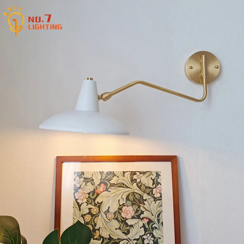 Afralia™ Copper Swing Arm Wall Lamp LED E27 Retro Telescopic Bedside Living Room