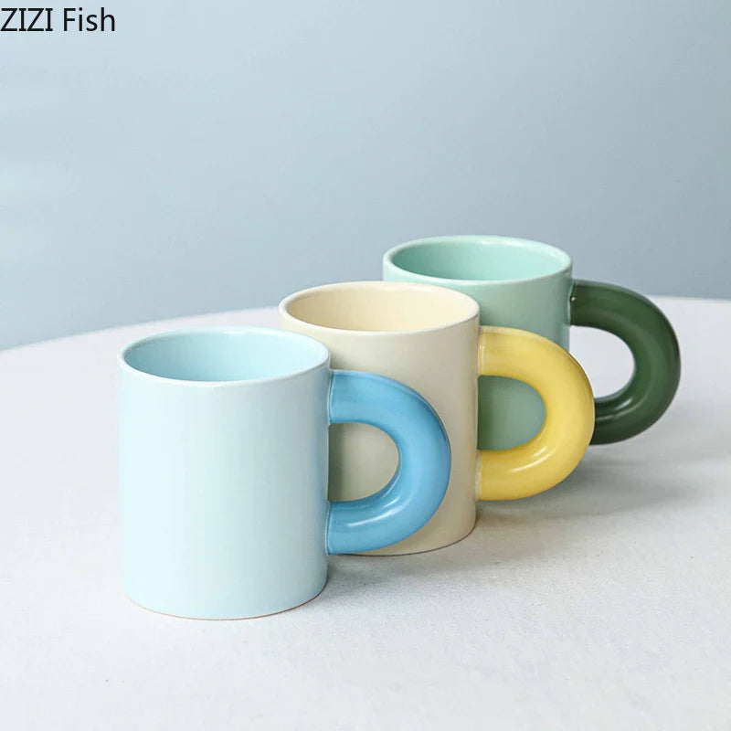 Afralia™ Minimalist Porcelain Mug with Big Handle for Coffee, Tea, Juice, and More