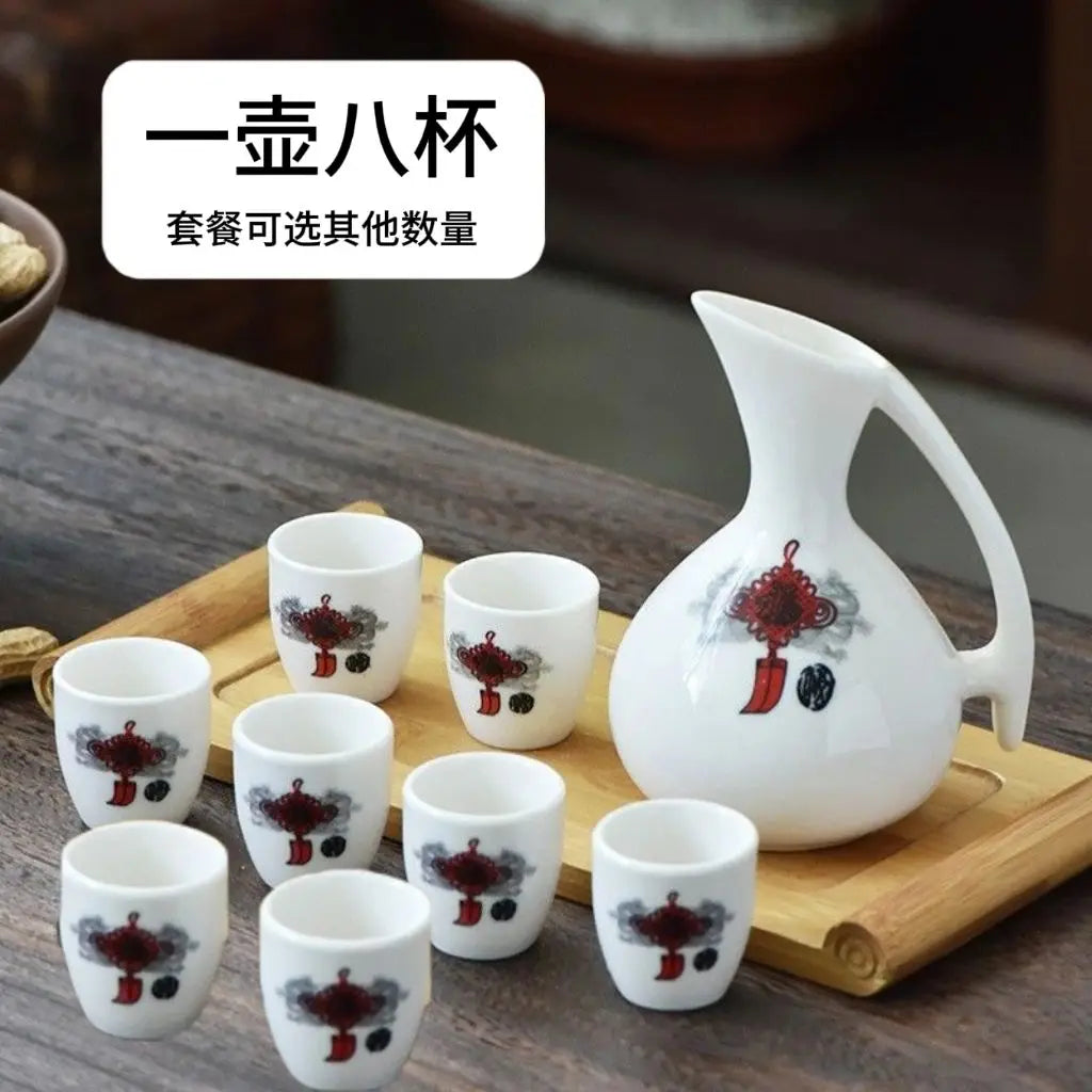 Afralia™ Ceramic Wine Set Dispenser Antique Pot Liquor Cup Warming Container