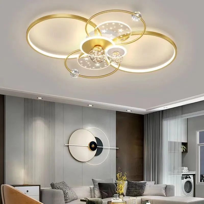 Afralia™ Modern Black Gold LED Ceiling Light with Remote Control for Stylish Living Room