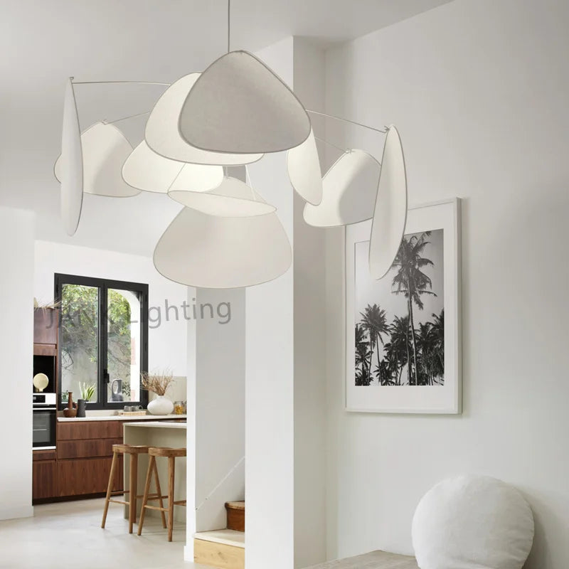 Afralia™ White Fabric Screen Chandelier Leaf Grid Lamp - Suspension Lighting