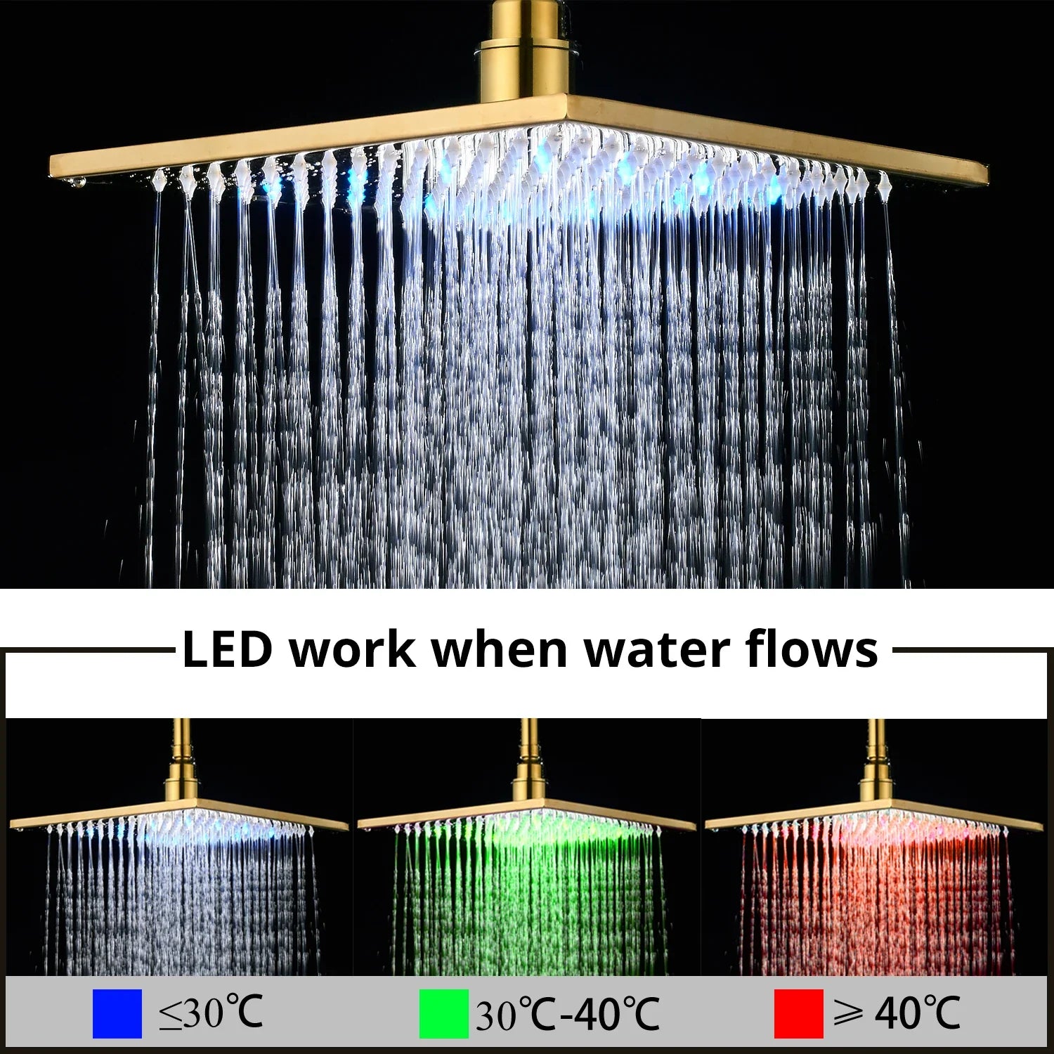 Afralia™ Gold Digital Shower Set with 3-Functions LED Rainfall Head