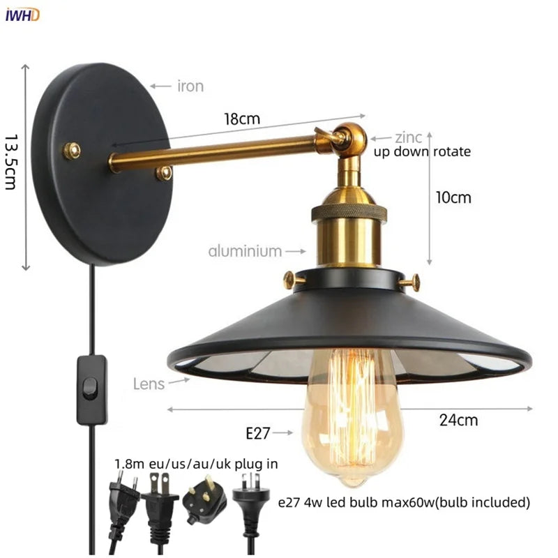 Afralia™ Gold Industrial LED Wall Lamp for Loft Stair & Bedroom Lighting