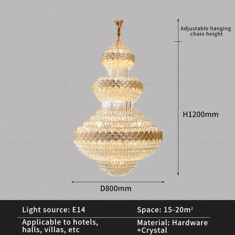 Afralia™ Crystal Chandelier - Modern Duplex Loft Staircase Living Room Lighting