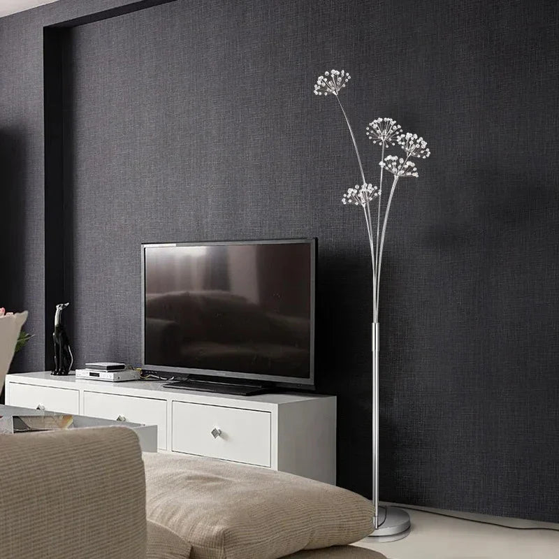 Afralia™ Crystal Dandelion LED Floor Lamp for Living Room Bedroom Decor