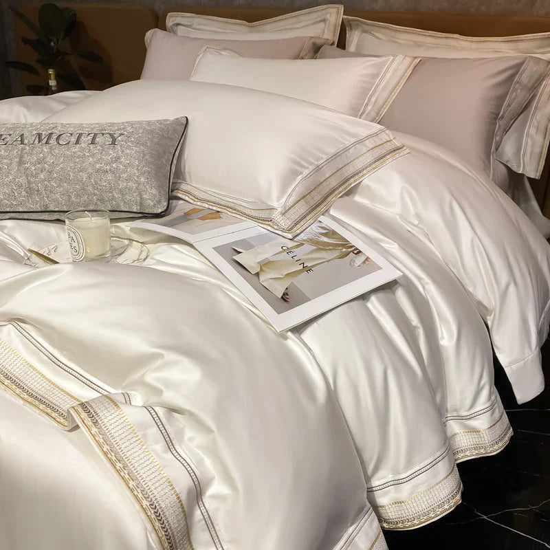 Afralia™ Luxury Embroidery King Size 600TC Egyptian Cotton Bedding Set