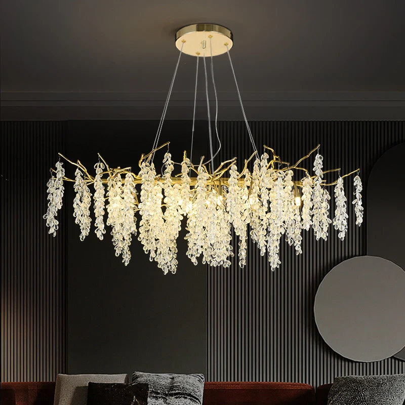 Afralia™ Frosted Aluminum Golden Branch Crystal Chandelier