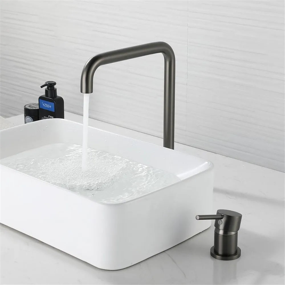 Afralia™ Gun Grey Bathroom Faucet with Super Long Pipe, 360° Rotating, Two Holes