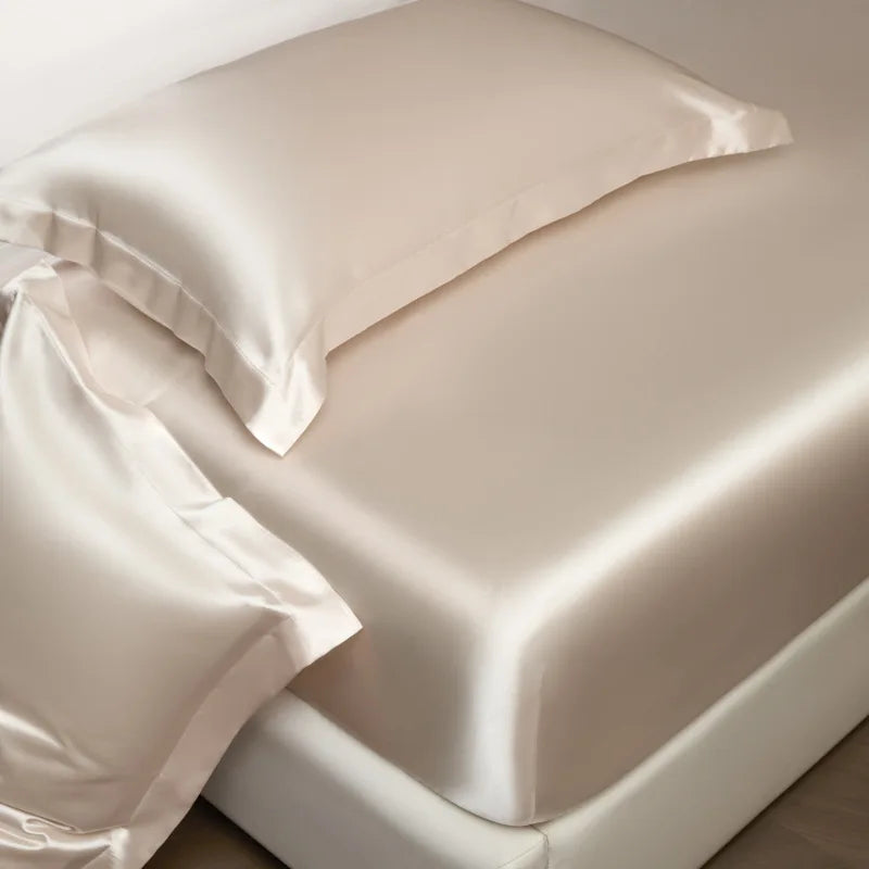 Afralia™ 100% Mulberry Silk Fitted Sheet Set with Pillowcase - Luxury Solid Color Silk Bed Linen