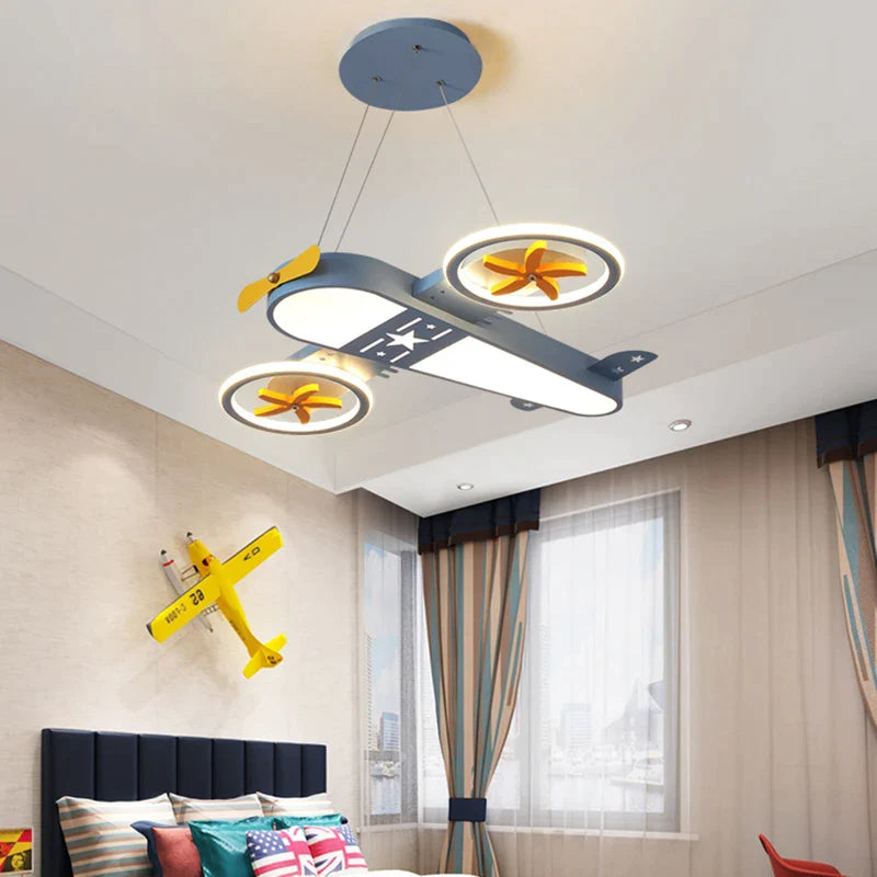 Afralia™ Kids Airplane Ceiling Lights Remote Control Dimmable LED Chandelier