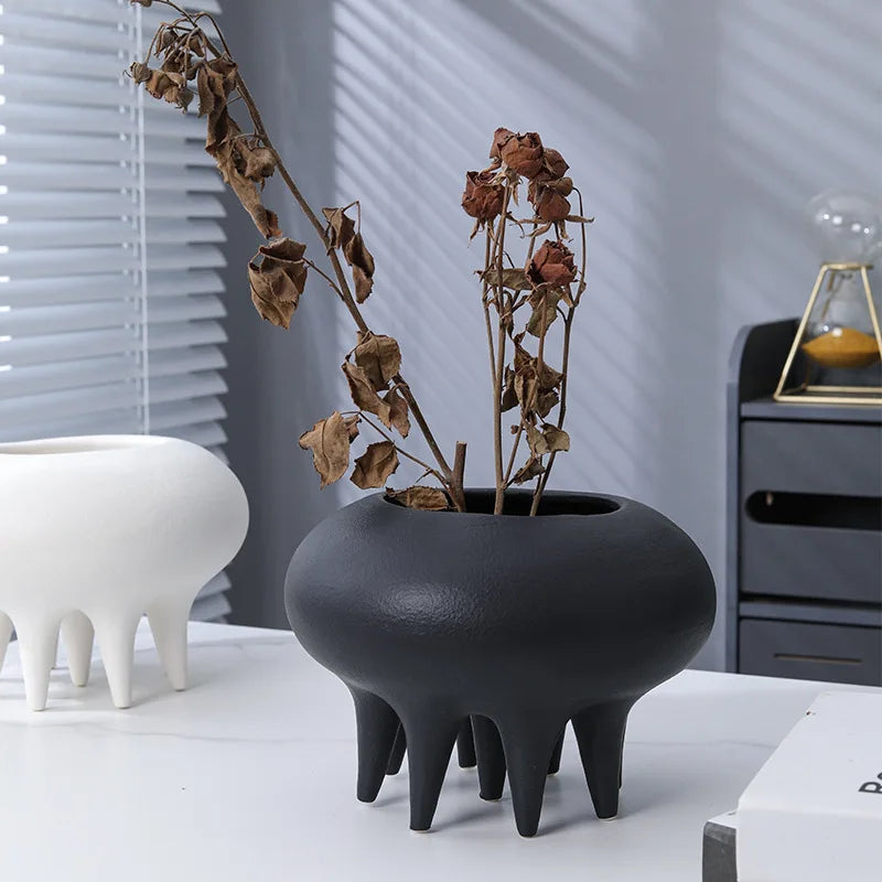 Afralia™ High Legged Ceramic Flower Vase for Home Decorations and Hydroponic Arrangements