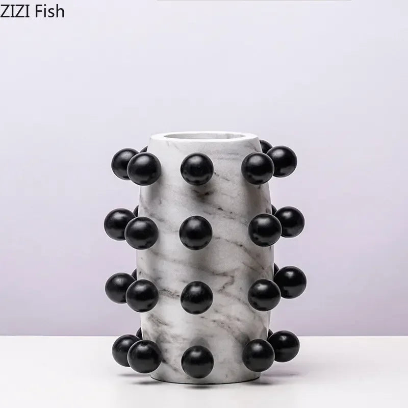 Afralia™ Marble Pattern Vase with Artificial Flowers for Desk Decoration and Home Display