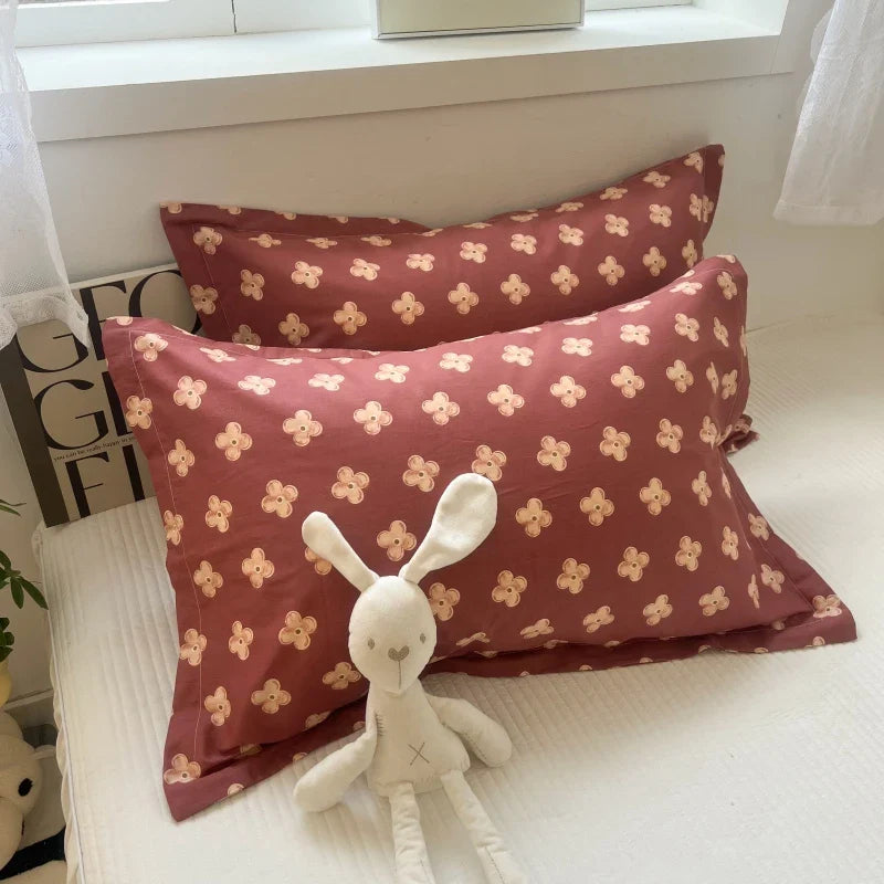 Afralia™ Korean Floral Cotton Pillowcase 40x60cm, 48x74cm, 50x80cm, Home Cushion Cover