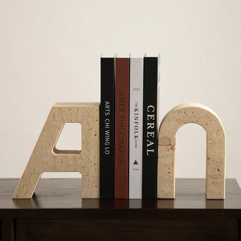 Afralia™ Marble Bookends with A-U Alphabet Design - Heavy Duty Shelf Decor