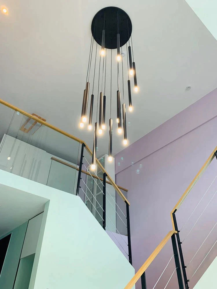 Afralia™ Nordic Black Villa Spiral Staircase Pendant Lights for Living Room & Cafe