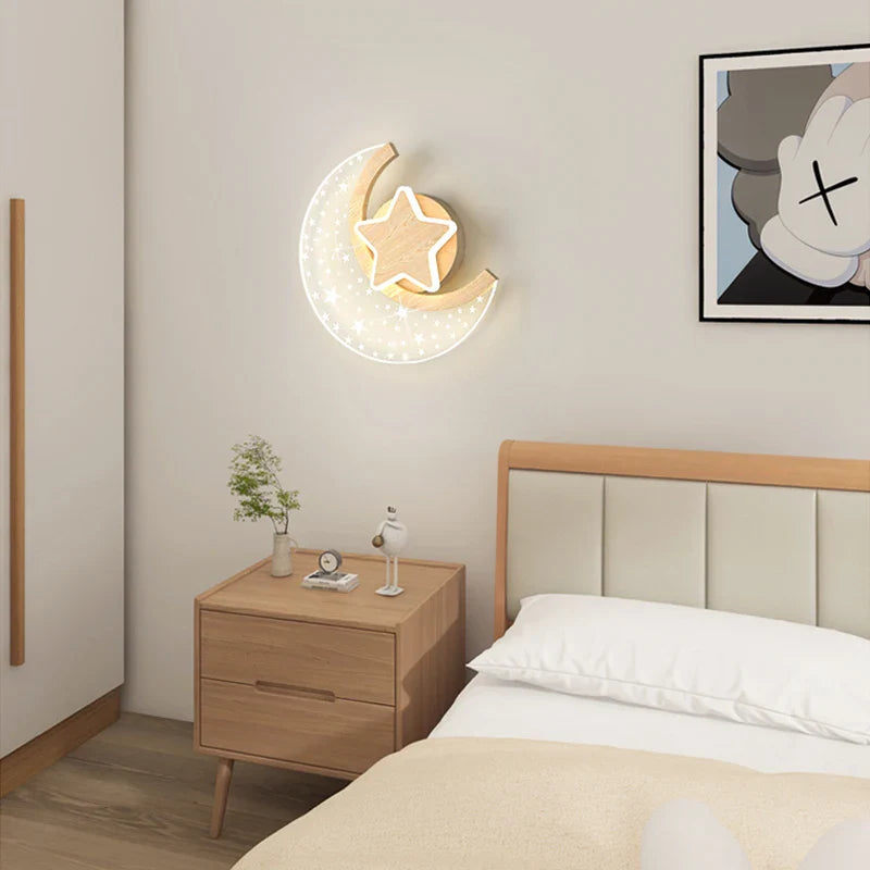 Afralia™ Moon Star LED Wall Lamp Interior Lighting for Children's Room Bedroom