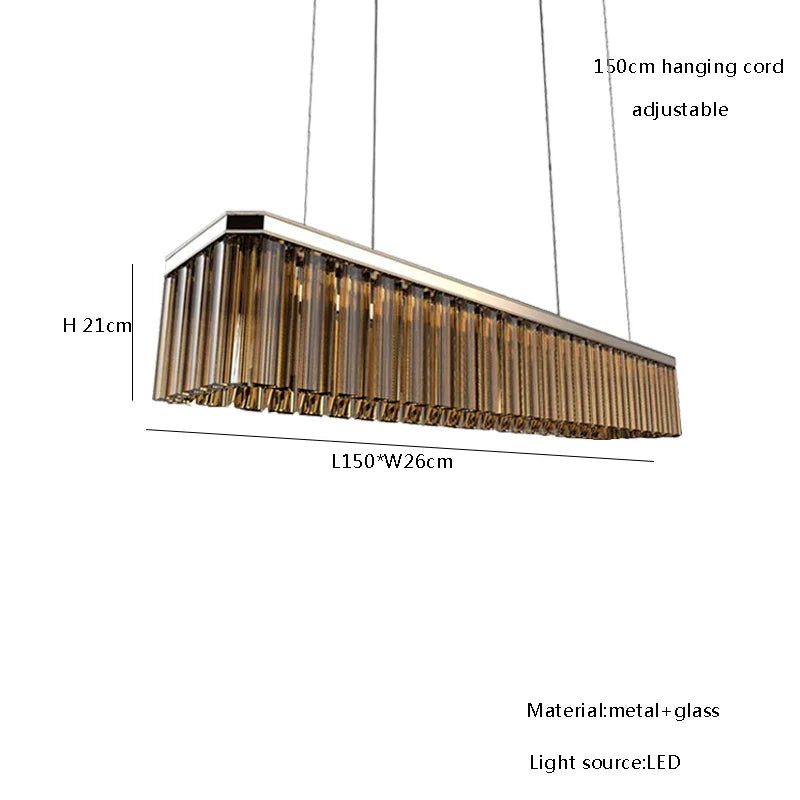 Afralia™ Amber Glass Chandelier Rectangle Pendant Lighting for Nordic Dining Room