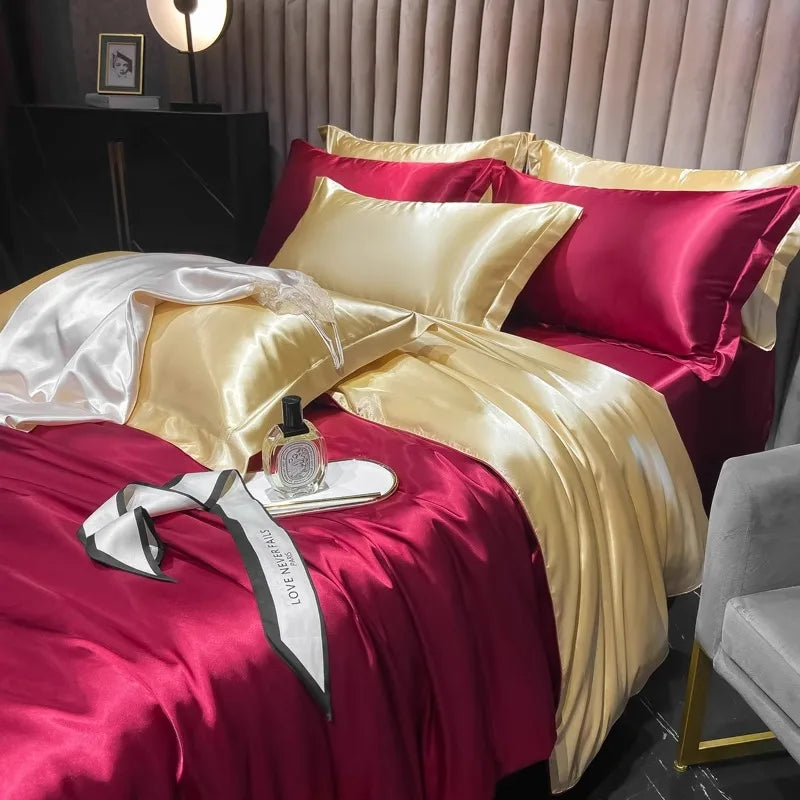 Afralia™ Silk Bedding Set: Mulberry Silk Duvet Set with Fitted Sheet, King or Queen Size