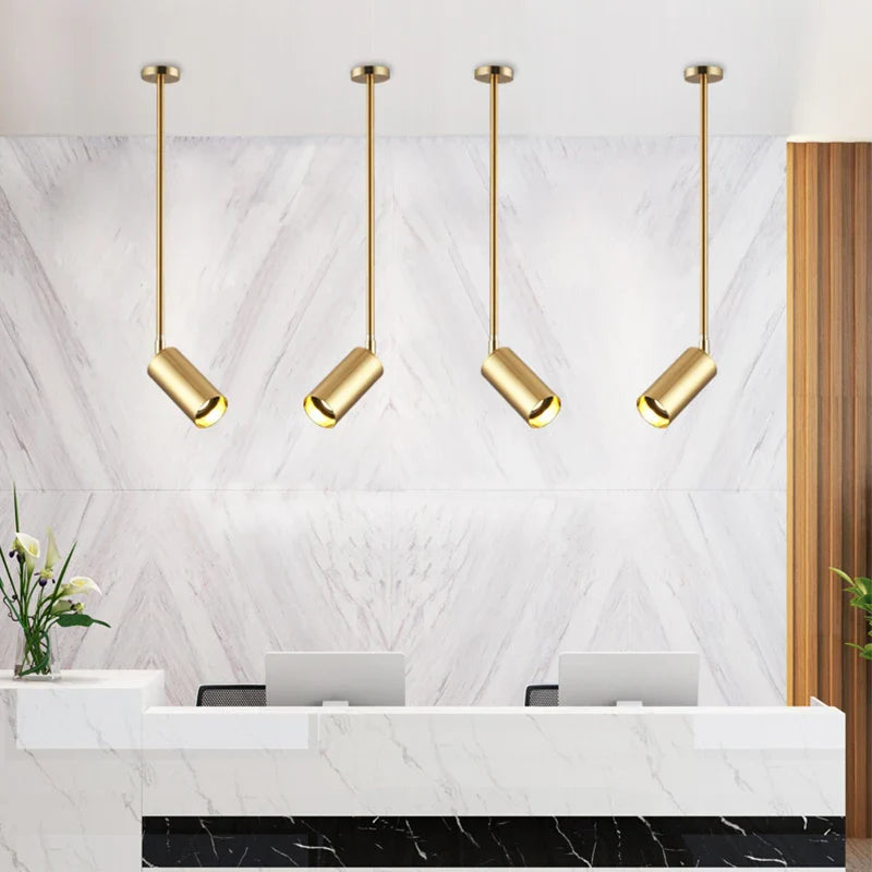 Afralia™ Gold Long Arm Ceiling Pendant with Rotating LED Spotlights