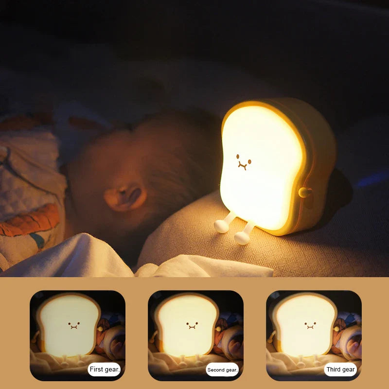 Afralia™ Toast Bread LED Night Light Touch USB Rechargeable Phone Holder Lamp